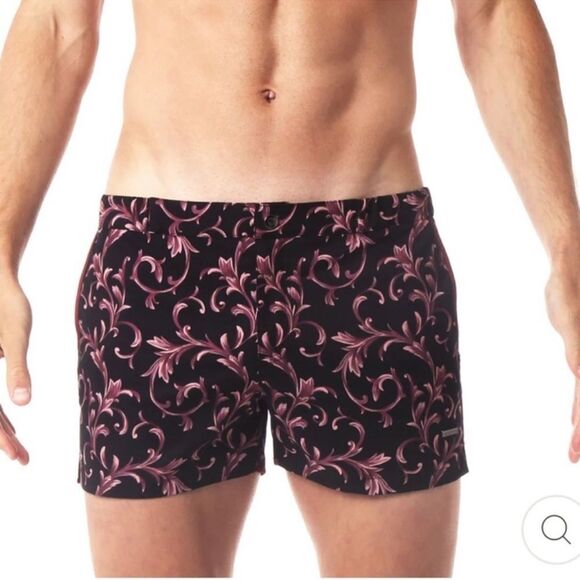 Parke & Ronen Catalonia Bernini Swim Trunks Shorts  Black Garnet - Picture 1 of 7